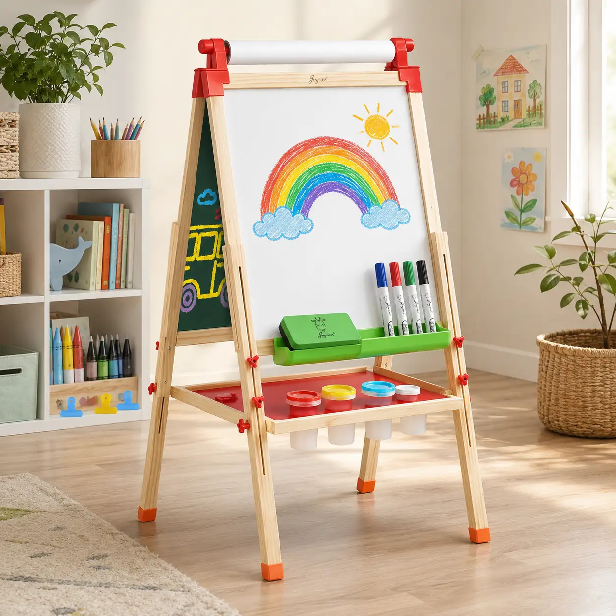 JOYOOSS Kids Wooden Easel with Paper Roll