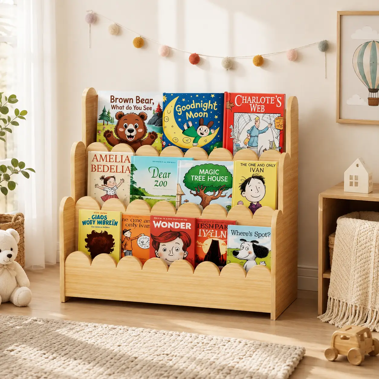 SpaceAid 3-Tier Scalloped Montessori Bookshelf